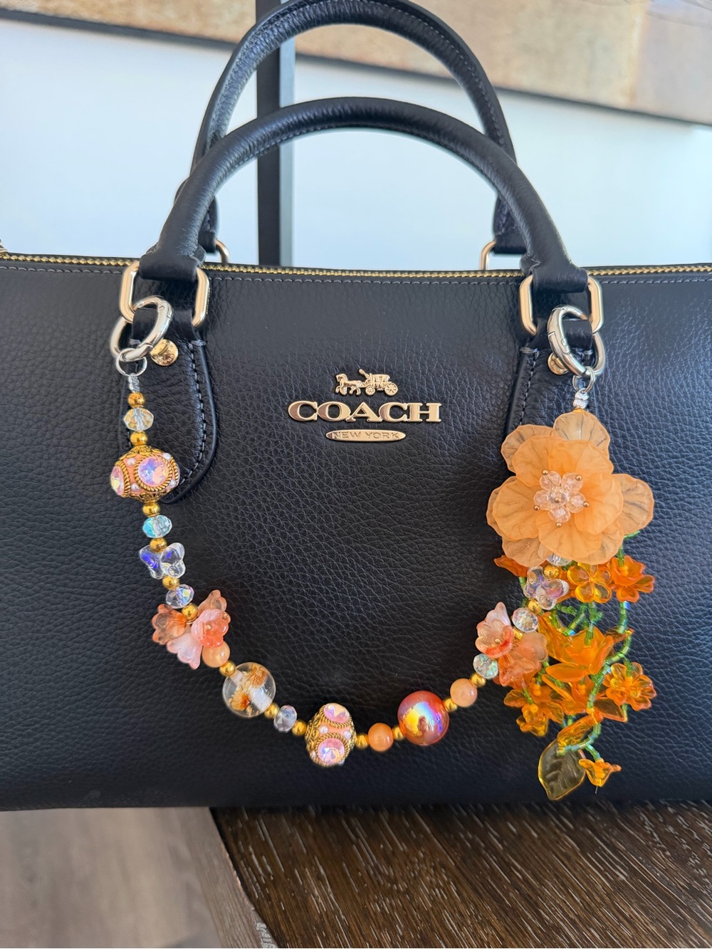 Stunning Beaded Bag Chain with Peony and Cascading Flowers Charm